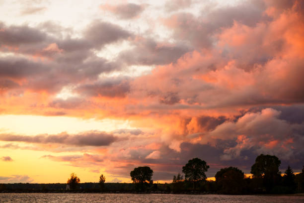 Country scene during late summer autumn sunset