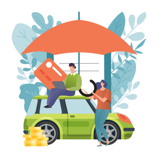 ilustracja wektorowa ubezpieczenia samochodu, koncepcja infografiki firmy ochrony przed wypadkami samochodowymi, bezpieczna opieka, która pomoże samochodowi - car insurance insurance agent damaged stock illustrations