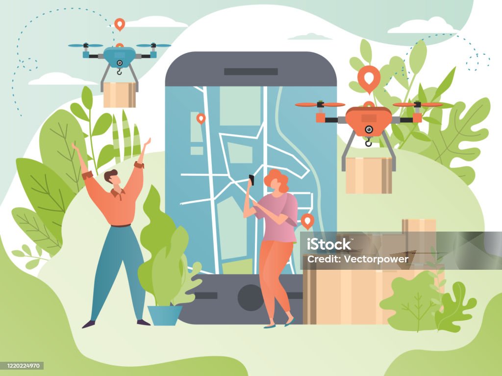 Delivery Drone Concept Vector Illustration Flat Tiny Cartoon People Using  Online Phone App Work In Air Delivering Service Stock Illustration -  Download Image Now - iStock