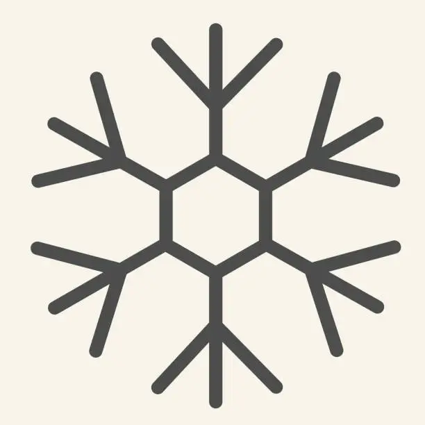 Vector illustration of Snowflake line icon. Ice crystal flake of snow with sixfold symmetry outline style pictogram on white background. New Year signs for mobile concept and web design. Vector graphics.