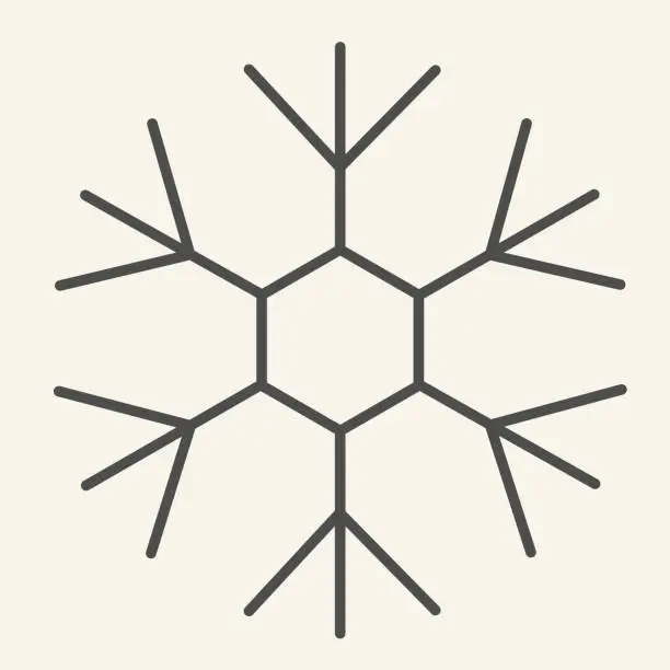 Vector illustration of Snowflake thin line icon. Ice crystal flake of snow with sixfold symmetry outline style pictogram on white background. New Year signs for mobile concept and web design. Vector graphics.