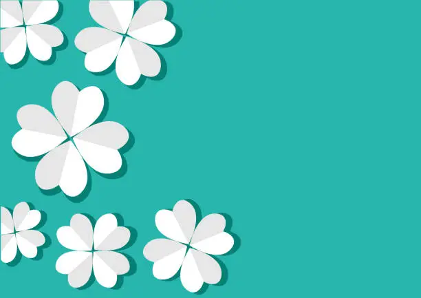 Vector illustration of Paper white flowers on turquoise background. Space for your text. Vector