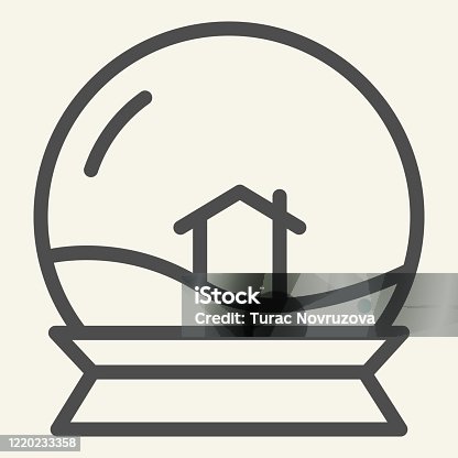 istock Glass toy ball line icon. Snowglobe with house inside outline style pictogram on white background. Crystal snow souvenir and lodge sign for mobile concept and web design. Vector graphics. 1220233358