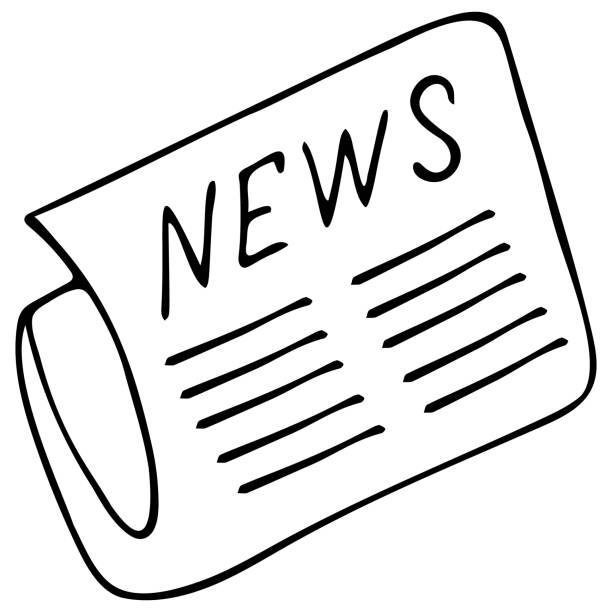 Newspaper with news. Printed cover. Contour on an isolated background. Vector illustration. Doodle style. Sketch. Black and white circulation. Newspaper with news. Printed cover. Contour on an isolated background. Vector illustration. Doodle style. Sketch. Black and white circulation. Illustration for web design. newspaper titles stock illustrations