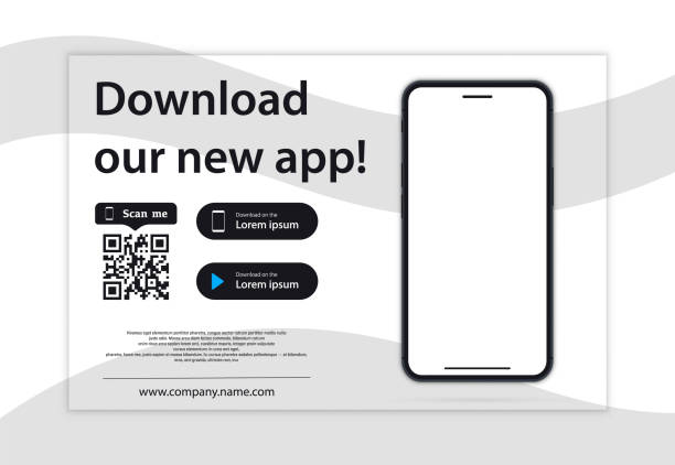 download-seite der mobilen app. leeres bildschirm-smartphone für ihre apps. laden sie unsere neue app, mobile app. laden sie tasten. laden sie unsere app, hintergrund. bannerseite der mobilen anwendung - app store stock-grafiken, -clipart, -cartoons und -symbole