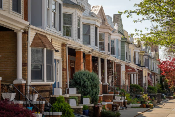 Row of Apartments in Kensington, Brooklyn A row of apartments in Kensington, Brooklyn during COVID-19. USA. brooklyn new york stock pictures, royalty-free photos & images