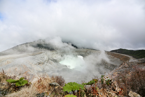 Incredible smoky Poás Volcano National Park in Alajuela Province, Costa Rica