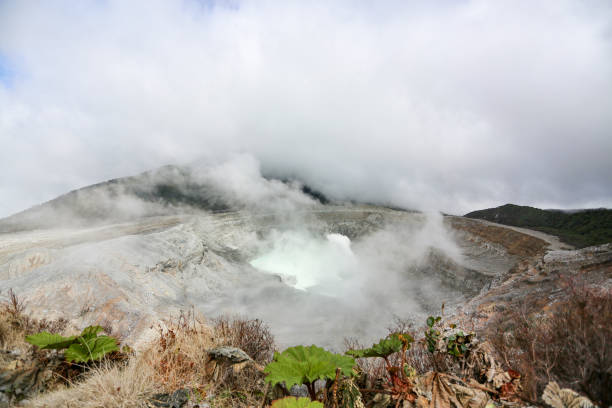 Incredible Poás Volcano National Park in Alajuela Province, Costa Rica stock photo