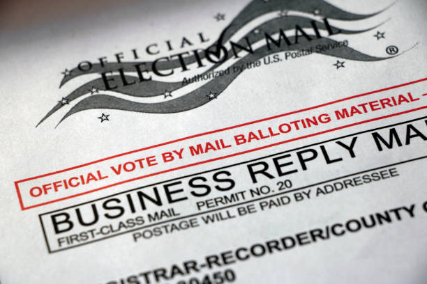 closeup of vote by mail envelope - vote casting imagens e fotografias de stock