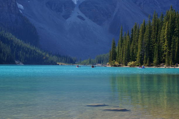Banff, Canada -September 22, 2019 : Landscape sunset view of Morain lake and mountain range