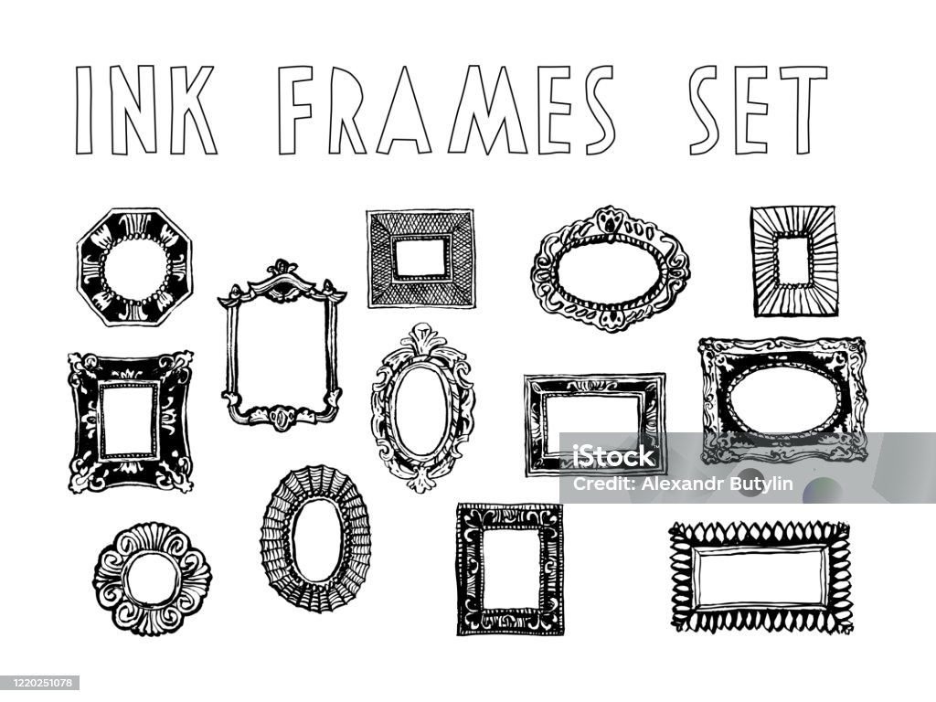 Een Verscheidenheid Van Kaders Met Stucwerk Handdrawn Inkt Zwartwit Set Van Frames Voor Schilderijen Kan Worden Gebruikt Voor Het Ontwerp Van Kaarten Uitnodiging Posters Stockvectorkunst En Meer Beelden Van Fotolijst - Istock