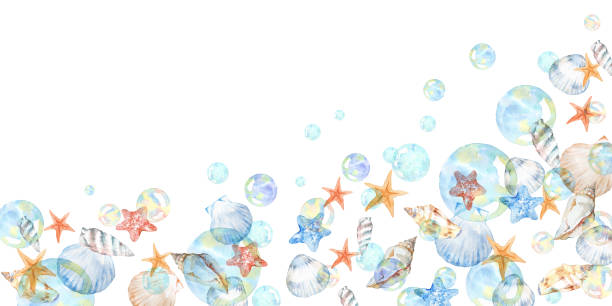 illustrations, cliparts, dessins animés et icônes de coquillages et bulles - bubble wand bubble water sea