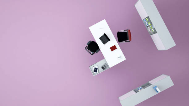 Workplace on lilac color background - Icon for work from home artwork - 3d rendering
