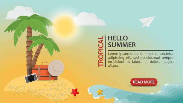 istock banner advertising summer vacation suitcase hat and a camera under the palm trees for the decoration of flat design vector illustration 1220254108