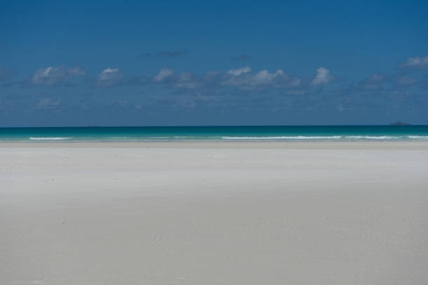Photo of a white sand tropical island beach on a sunny day