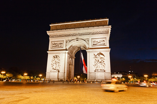 Arch of Triumph in Paris, France. Night view.