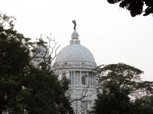 Close up of the dome and the 16 ft Angel of victory. Victoria Memorial us designed on the famed Taj Mahal