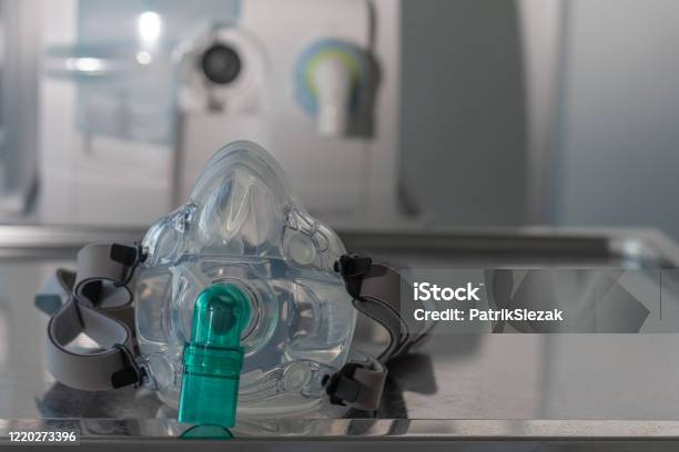 Noninvasive Ventilation Face Mask On Background Medical Ventilator In Icu In Hospital Stock Photo - Download Image Now