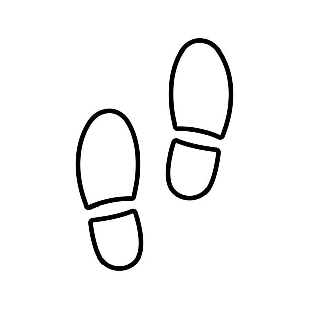 신발 인쇄 아이콘입니다. 흰색 배경에 벡터 일러스트 발 기호입니다. - shoe print stock illustrations