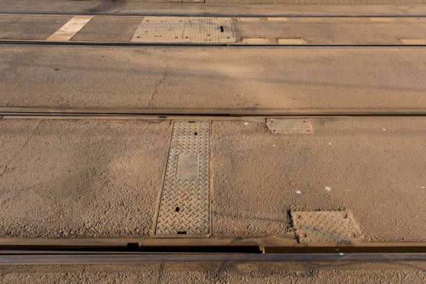 istock Tram tracks crossing each other. close up 1220277619