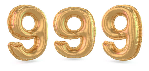 istock Number 9. Digital sign. Inflatable gold balloon on background. 3D 1220277896