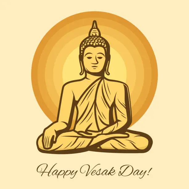 Vector illustration of Buddha statue, Vesak Day Buddhism religion holiday