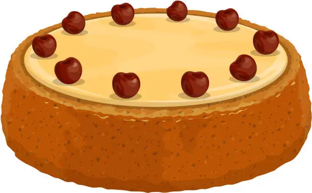 Vector illustration of Homemade cake with cherry berries isolated