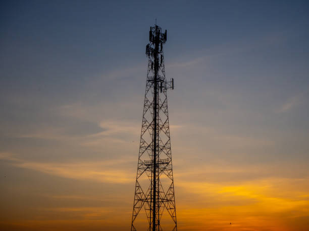istock Silhouette view of cellphone antenna under twilight sky 1220282995