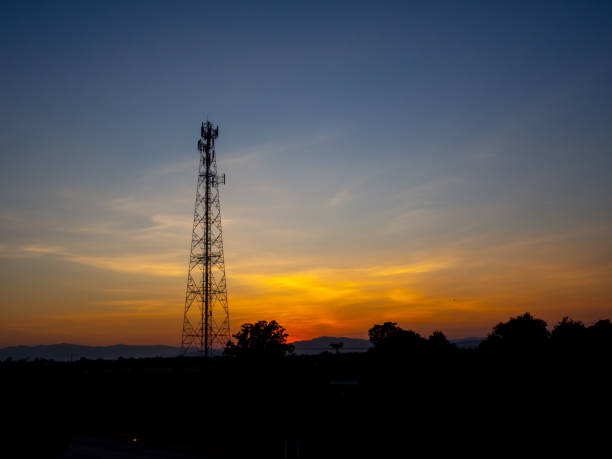 istock Silhouette view of cellphone antenna under twilight sky 1220283065