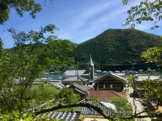 The Sakitsu village in the Amakusa Islands, famous for the church overlooking from the mountain side