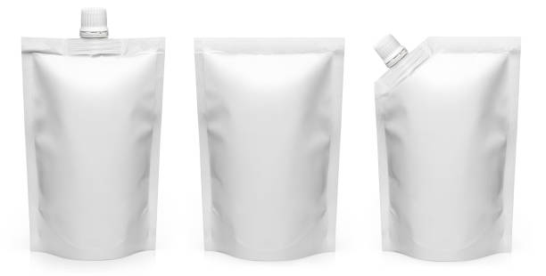 Set of different types of white doypack on white