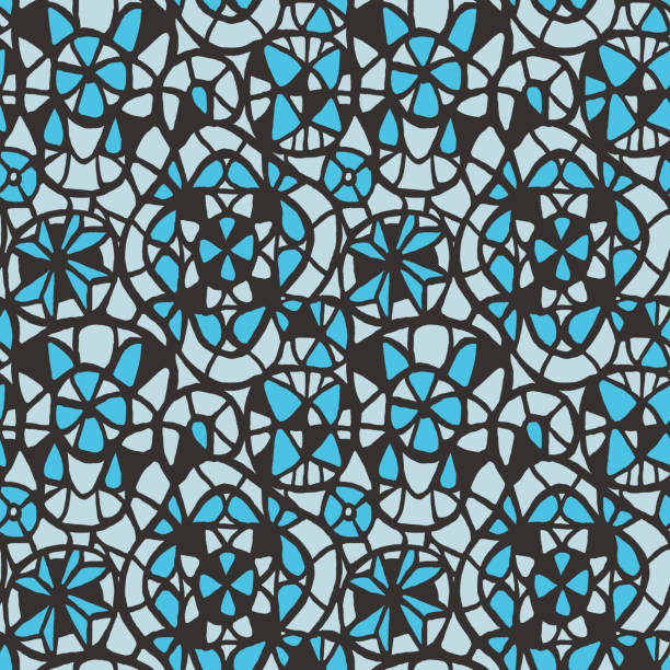 geometryczne abstrakcyjne koronki kalejdoskop tekstury siatki. witraż okienny bezszwowy wzór - stained glass backgrounds pattern abstract stock illustrations