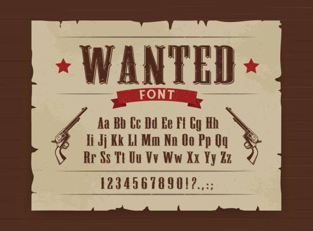 ilustraciones, imágenes clip art, dibujos animados e iconos de stock de el salvaje oeste quería cartel de fuente con letras - wanted poster