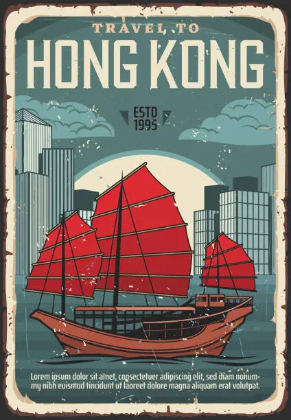 Vector illustration of Welcome to Hong Kong, travel poster