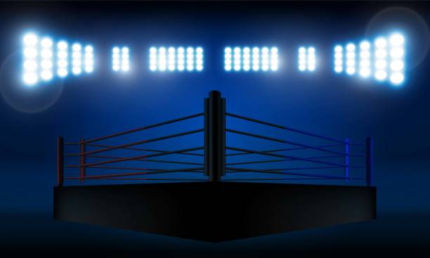 бокс кольцо арене и прожектор прожекторов вектор дизайна. - boxing ring fighting rope stadium stock illustrations