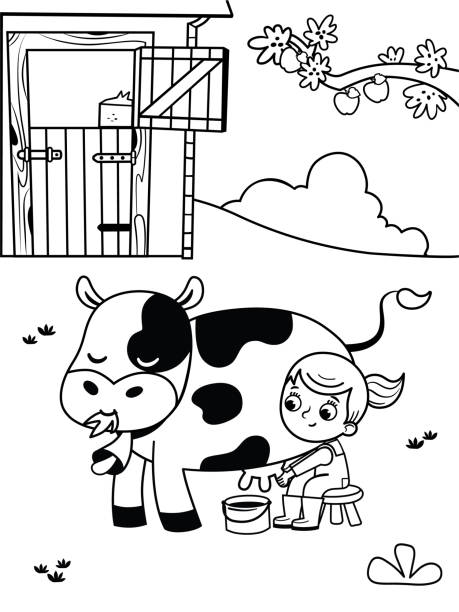 ilustraciones, imágenes clip art, dibujos animados e iconos de stock de farm girl - niña y niño libro para colorear