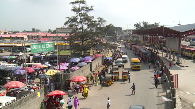 High angle view over bus station in Lagos, Nigeria