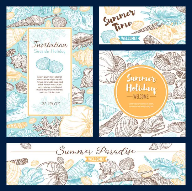 Vector illustration of Summer paradise skethc, beach holiday vacations