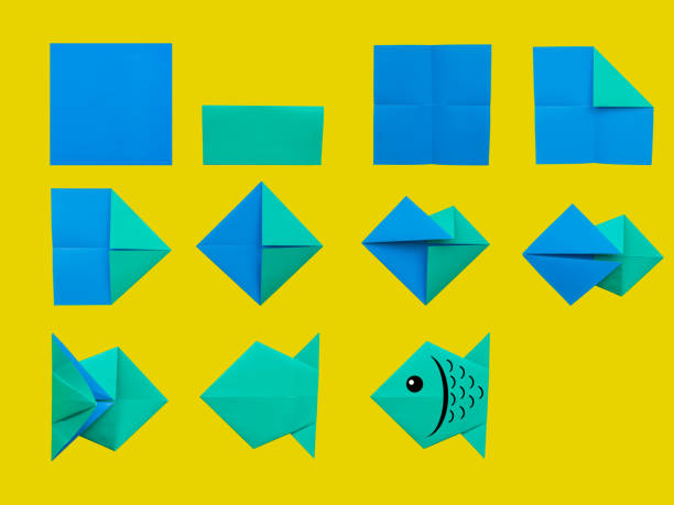 Step by step instruction: How to make origami fish. DIY for children Step by step instruction: How to make origami fish. DIY for children. origami instructions stock pictures, royalty-free photos & images