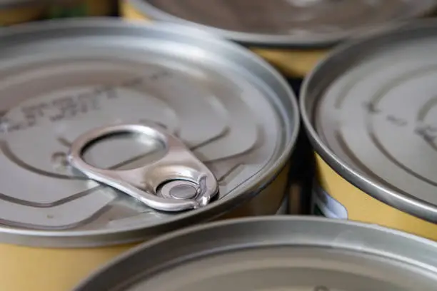 Close-up shot of canned foods