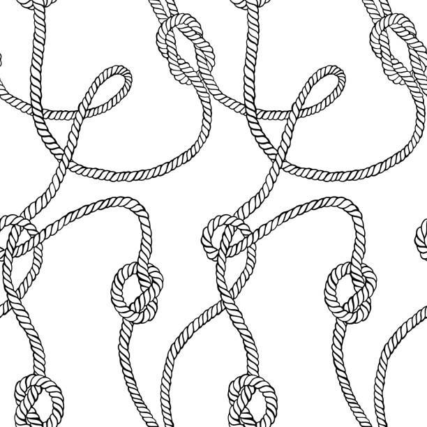 Vector seamless pattern made of twisted ropes with knots. Vector seamless pattern made of twisted ropes with knots. Abstract graphic drawing. Plane nautical ornament. string illustrations stock illustrations