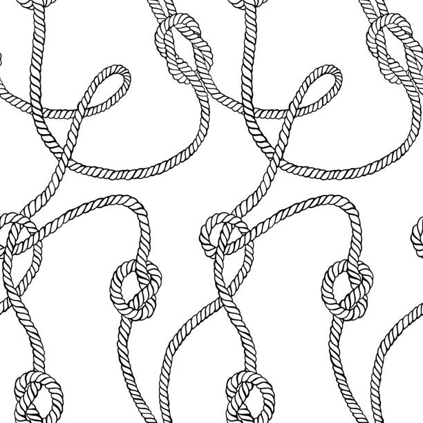Vector seamless pattern made of twisted ropes with knots. Vector seamless pattern made of twisted ropes with knots. Abstract graphic drawing. Plane nautical ornament. tied knot stock illustrations