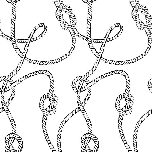 Vector seamless pattern made of twisted ropes with knots. Vector seamless pattern made of twisted ropes with knots. Abstract graphic drawing. Plane nautical ornament. vintage boat stock illustrations