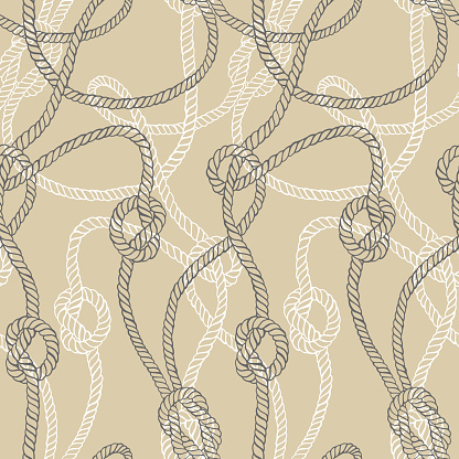 Vector seamless pattern made of twisted ropes with knots. Abstract graphic drawing. Flat nautical ornament.