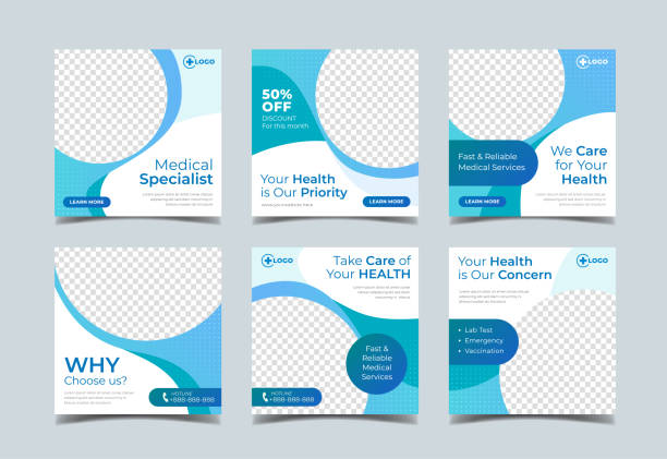 Medical health square banner for social media post template Modern medical banners nurse backgrounds stock illustrations