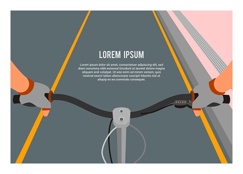 Riding folding bike. Biker view. Simple flat illustration