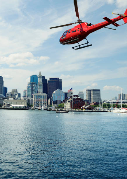 istock Helicopter Flying to Boston. 1220298060