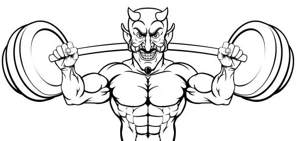 Vector illustration of Devil Weight Lifting Body Builder Sports Mascot