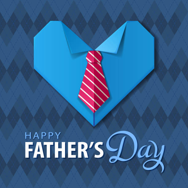 Father's Day Origami Heart Shirt Celebrating the Father's Day with handmade origami heart shirt and tie on the blue color pattern fathers day stock illustrations