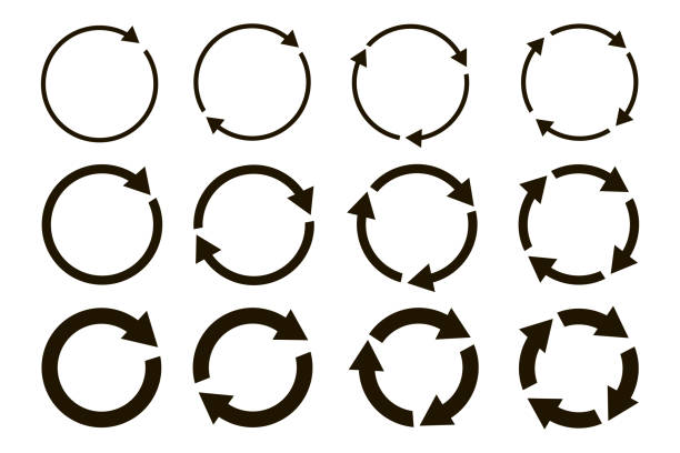 黒色、異なる厚さの異なる円形の矢印 - man made illustrations点のイラスト素材／クリップアート素材／マンガ素材／アイコン素材